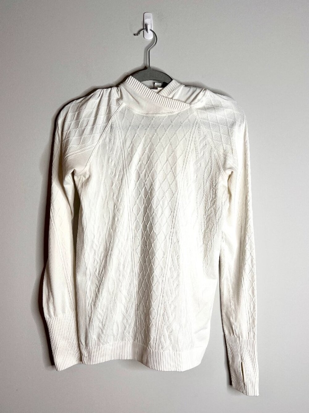 Lululemon Rest Less Hoodie Heathered White Thumb Holes Textured Cable Knit Sz 8